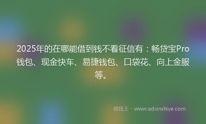 2025年的在哪能借到钱不看征信有：畅贷宝Pro钱包、现金快车、易捷钱包、口袋花、向上金服等。