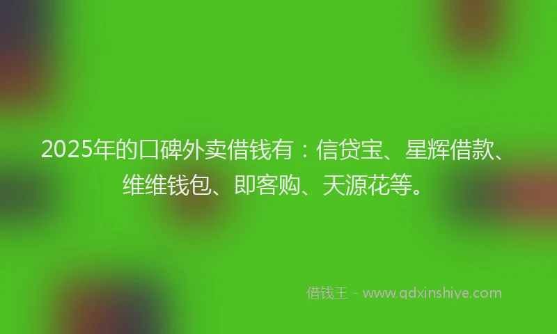 2025年的口碑外卖借钱有：信贷宝、星辉借款、维维钱包、即客购、天源花等。
