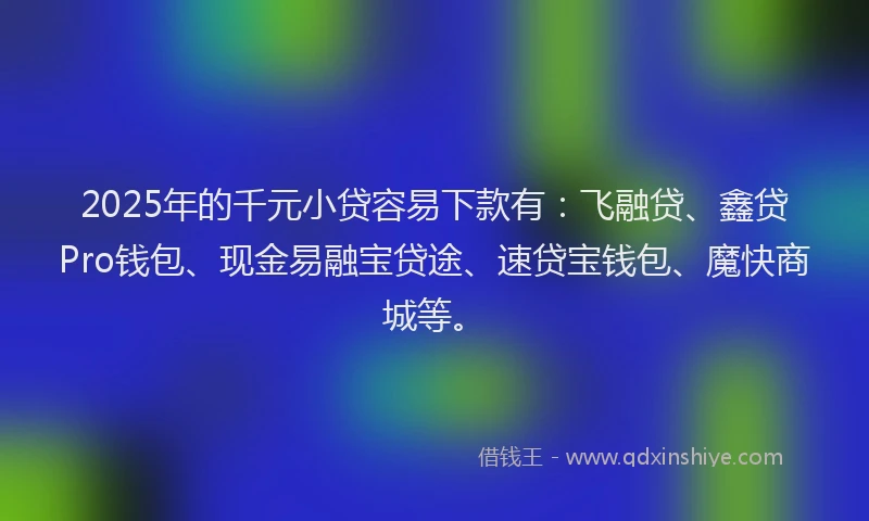 2025年的千元小贷容易下款有：飞融贷、鑫贷Pro钱包、现金易融宝贷途、速贷宝钱包、魔快商城等。