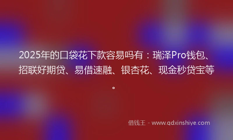 2025年的口袋花下款容易吗有：瑞泽Pro钱包、招联好期贷、易借速融、银杏花、现金秒贷宝等。