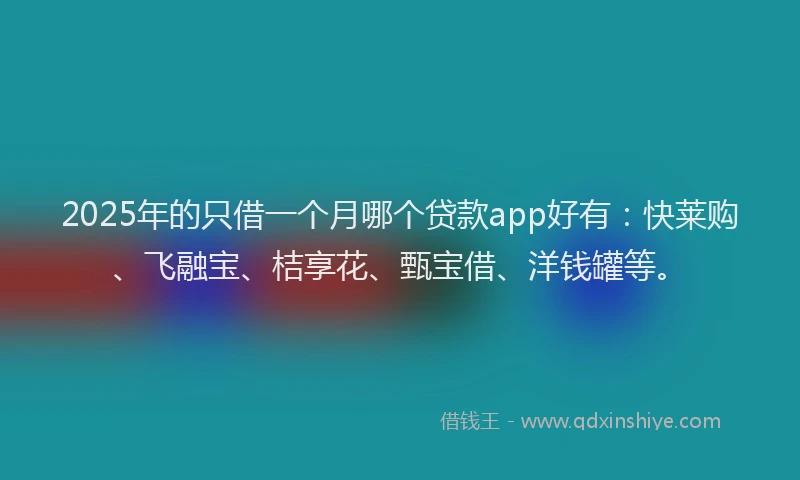 2025年的只借一个月哪个贷款app好有：快莱购、飞融宝、桔享花、甄宝借、洋钱罐等。