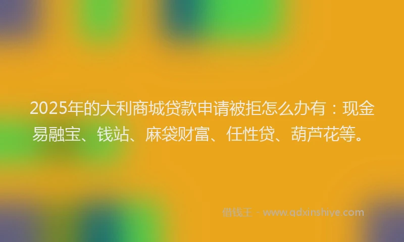 2025年的大利商城贷款申请被拒怎么办有：现金易融宝、钱站、麻袋财富、任性贷、葫芦花等。