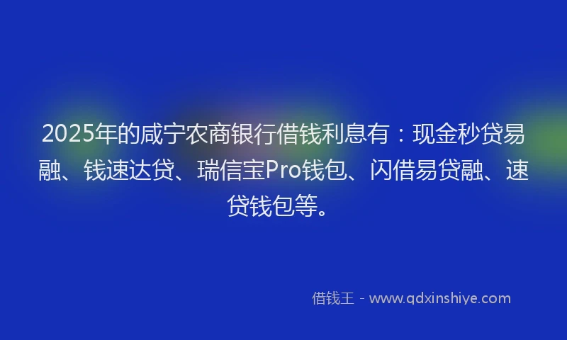 2025年的咸宁农商银行借钱利息有：现金秒贷易融、钱速达贷、瑞信宝Pro钱包、闪借易贷融、速贷钱包等。