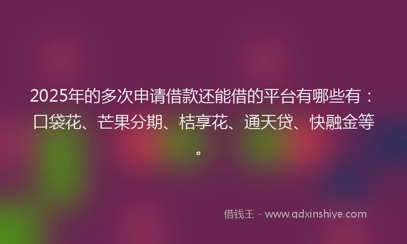 2025年的多次申请借款还能借的平台有哪些有：口袋花、芒果分期、桔享花、通天贷、快融金等。