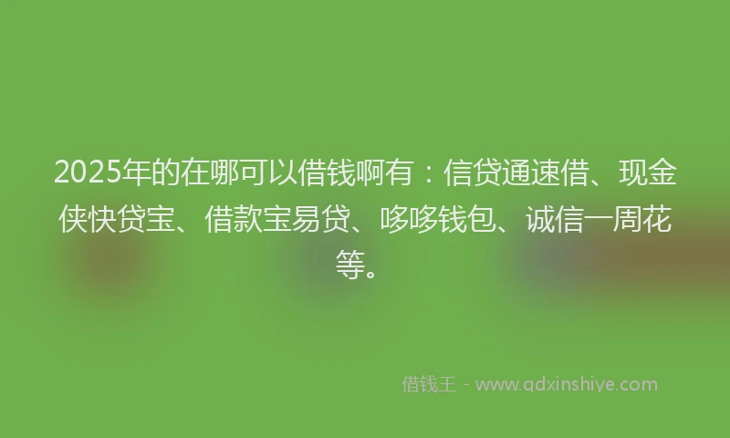 2025年的在哪可以借钱啊有：信贷通速借、现金侠快贷宝、借款宝易贷、哆哆钱包、诚信一周花等。