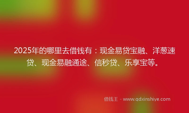 2025年的哪里去借钱有：现金易贷宝融、洋葱速贷、现金易融通途、信秒贷、乐享宝等。
