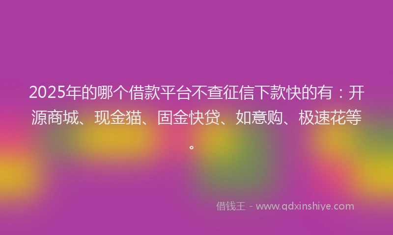 2025年的哪个借款平台不查征信下款快的有：开源商城、现金猫、固金快贷、如意购、极速花等。