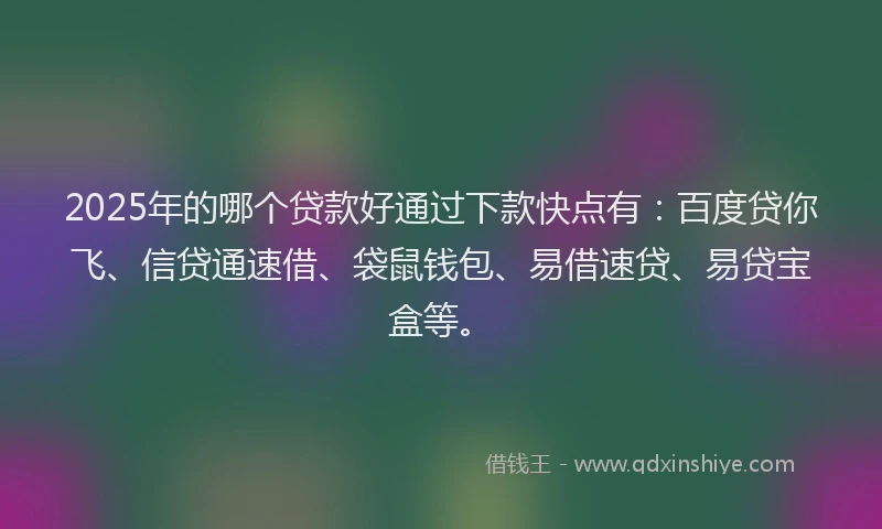 2025年的哪个贷款好通过下款快点有：百度贷你飞、信贷通速借、袋鼠钱包、易借速贷、易贷宝盒等。