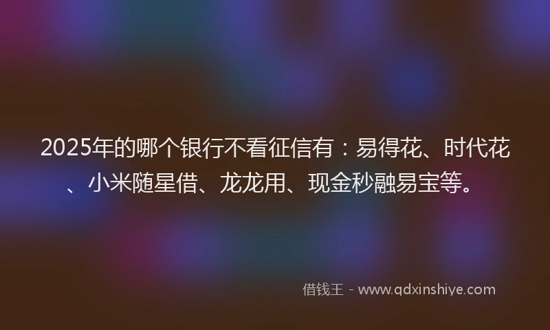2025年的哪个银行不看征信有：易得花、时代花、小米随星借、龙龙用、现金秒融易宝等。