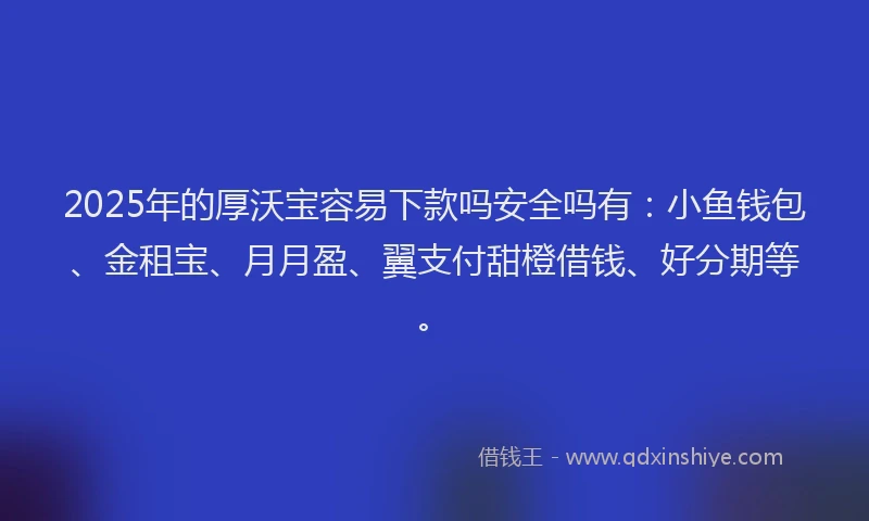 2025年的厚沃宝容易下款吗安全吗有：小鱼钱包、金租宝、月月盈、翼支付甜橙借钱、好分期等。
