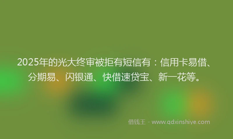 2025年的光大终审被拒有短信有：信用卡易借、分期易、闪银通、快借速贷宝、新一花等。