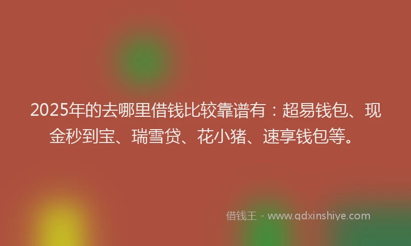 2025年的去哪里借钱比较靠谱有：超易钱包、现金秒到宝、瑞雪贷、花小猪、速享钱包等。