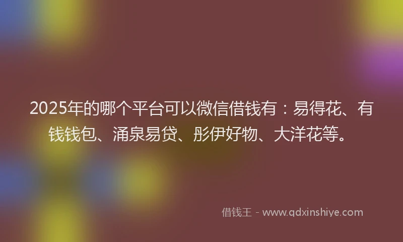 2025年的哪个平台可以微信借钱有：易得花、有钱钱包、涌泉易贷、彤伊好物、大洋花等。