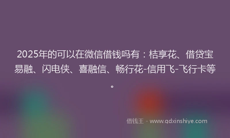 2025年的可以在微信借钱吗有：桔享花、借贷宝易融、闪电侠、喜融信、畅行花-信用飞-飞行卡等。