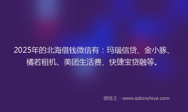 2025年的北海借钱微信有：玛瑙信贷、金小豚、橘若租机、美团生活费、快捷宝贷融等。