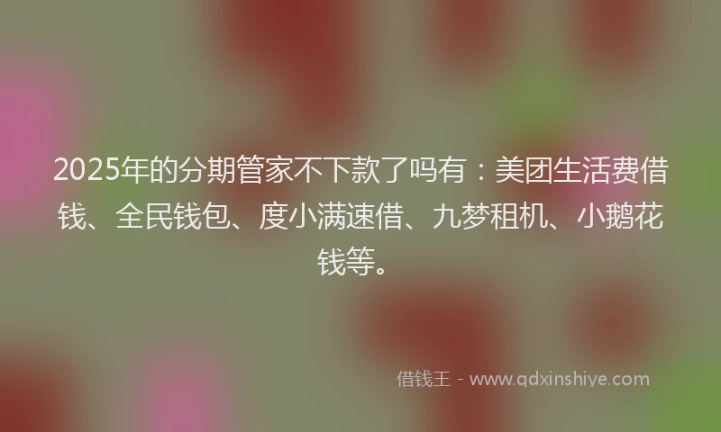 2025年的分期管家不下款了吗有：美团生活费借钱、全民钱包、度小满速借、九梦租机、小鹅花钱等。