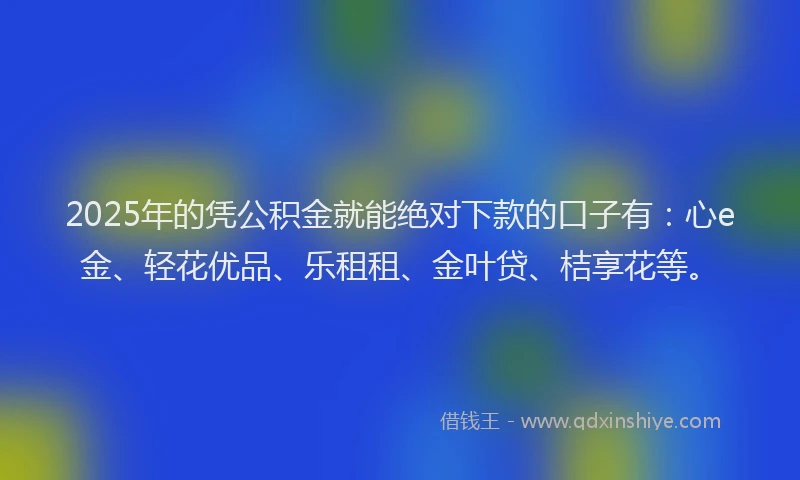 2025年的凭公积金就能绝对下款的口子有：心e金、轻花优品、乐租租、金叶贷、桔享花等。