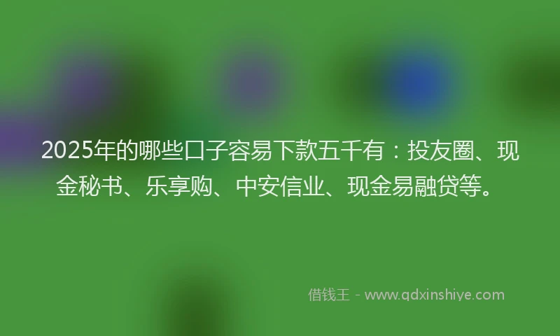 2025年的哪些口子容易下款五千有：投友圈、现金秘书、乐享购、中安信业、现金易融贷等。