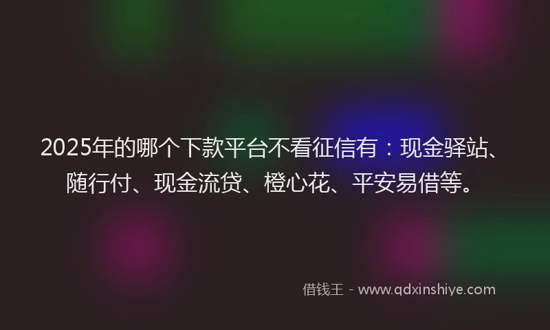 2025年的哪个下款平台不看征信有：现金驿站、随行付、现金流贷、橙心花、平安易借等。