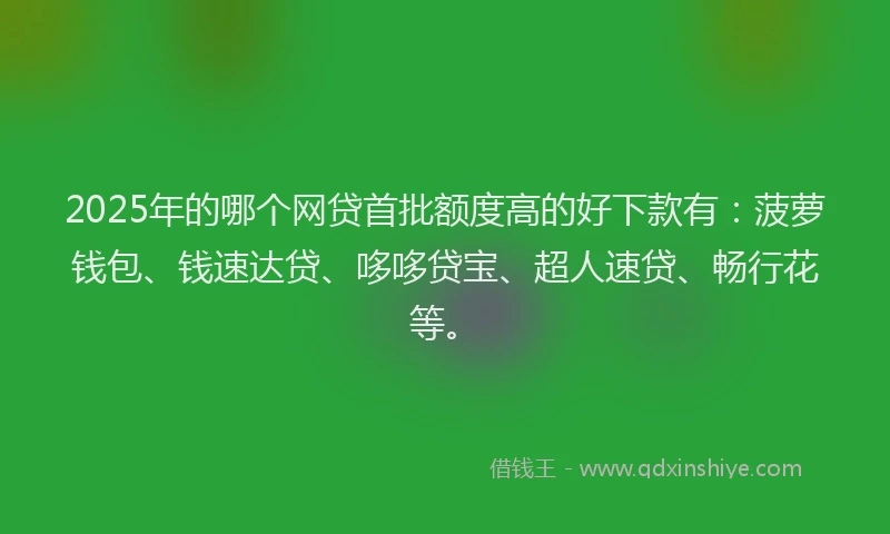 2025年的哪个网贷首批额度高的好下款有：菠萝钱包、钱速达贷、哆哆贷宝、超人速贷、畅行花等。