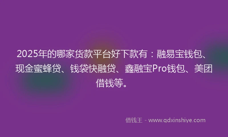 2025年的哪家货款平台好下款有：融易宝钱包、现金蜜蜂贷、钱袋快融贷、鑫融宝Pro钱包、美团借钱等。