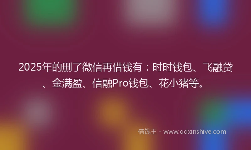 2025年的删了微信再借钱有：时时钱包、飞融贷、金满盈、信融Pro钱包、花小猪等。