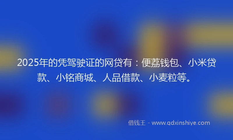 2025年的凭驾驶证的网贷有：便荔钱包、小米贷款、小铭商城、人品借款、小麦粒等。