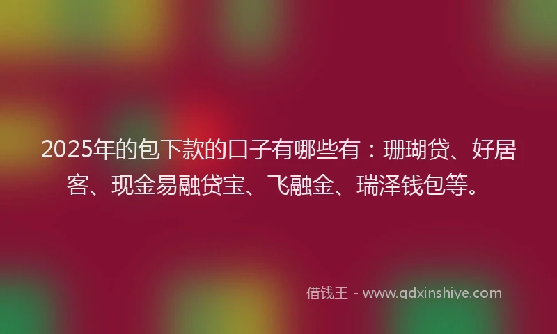 2025年的包下款的口子有哪些有：珊瑚贷、好居客、现金易融贷宝、飞融金、瑞泽钱包等。