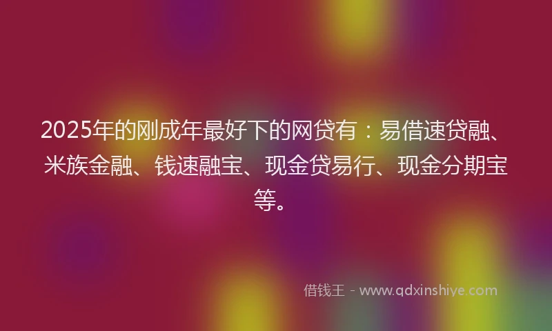 2025年的刚成年最好下的网贷有：易借速贷融、米族金融、钱速融宝、现金贷易行、现金分期宝等。