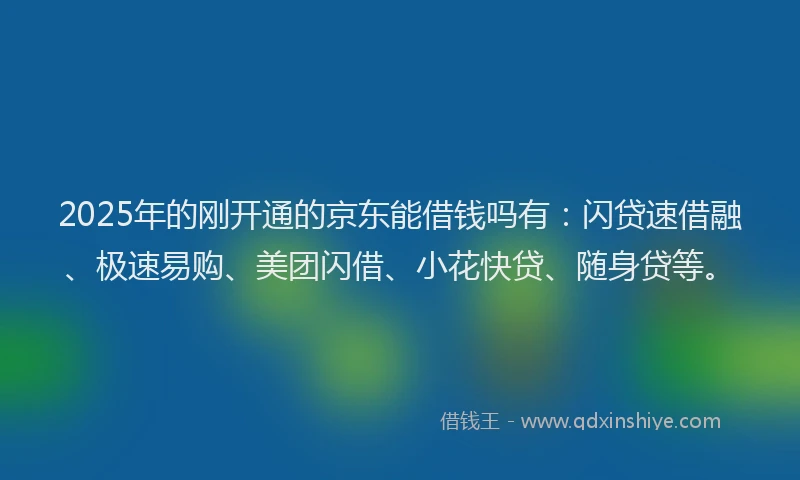 2025年的刚开通的京东能借钱吗有：闪贷速借融、极速易购、美团闪借、小花快贷、随身贷等。