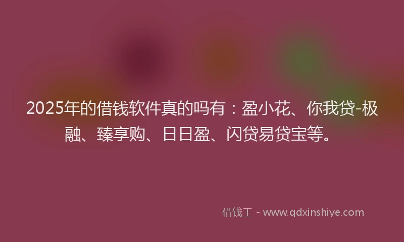2025年的借钱软件真的吗有：盈小花、你我贷-极融、臻享购、日日盈、闪贷易贷宝等。