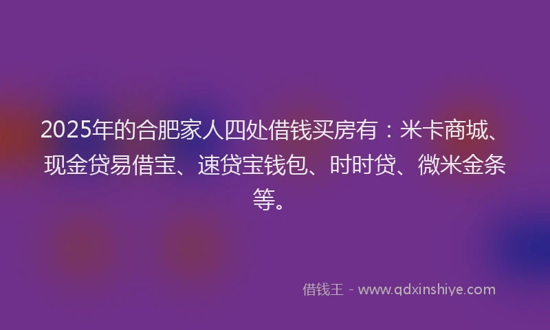 2025年的合肥家人四处借钱买房有：米卡商城、现金贷易借宝、速贷宝钱包、时时贷、微米金条等。