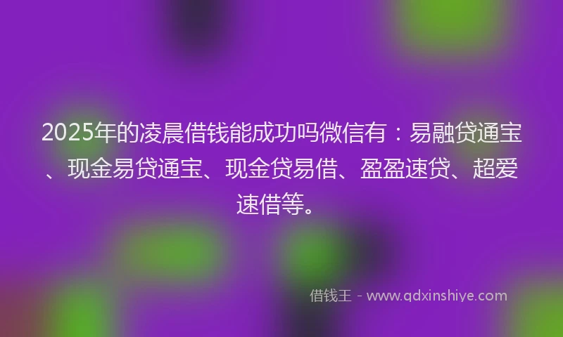 2025年的凌晨借钱能成功吗微信有：易融贷通宝、现金易贷通宝、现金贷易借、盈盈速贷、超爱速借等。
