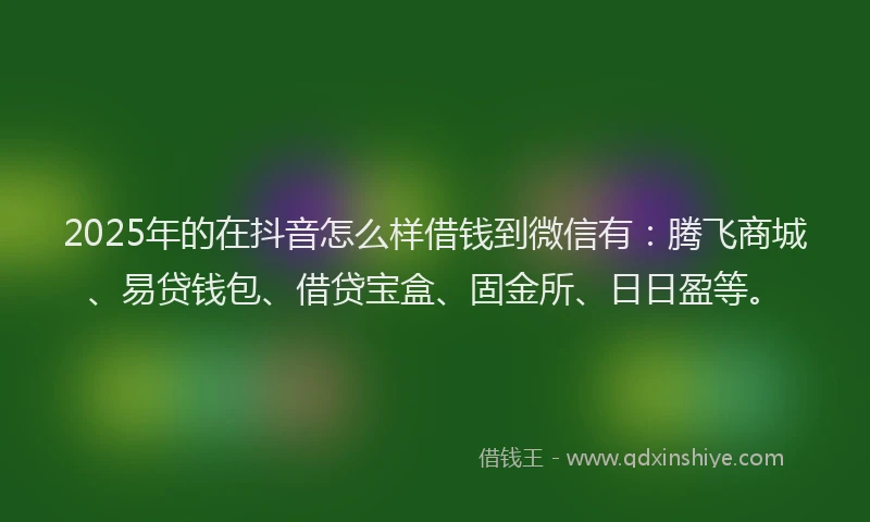 2025年的在抖音怎么样借钱到微信有：腾飞商城、易贷钱包、借贷宝盒、固金所、日日盈等。
