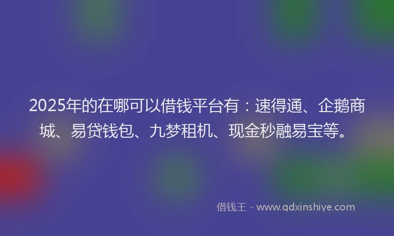 2025年的在哪可以借钱平台有：速得通、企鹅商城、易贷钱包、九梦租机、现金秒融易宝等。