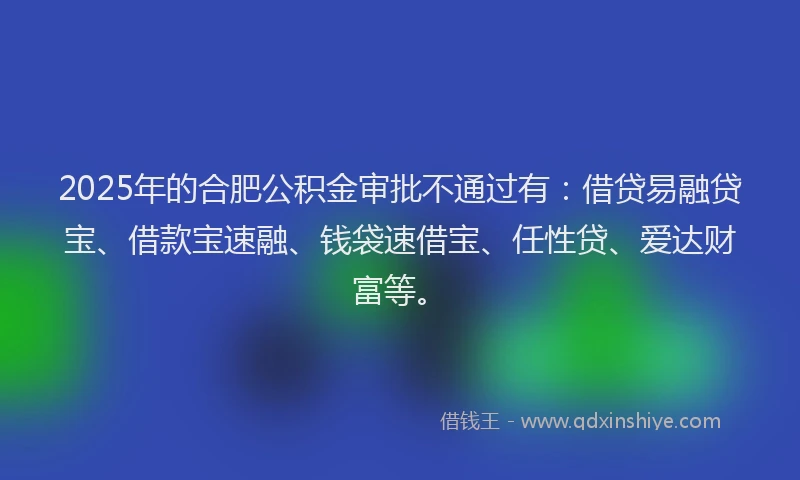 2025年的合肥公积金审批不通过有：借贷易融贷宝、借款宝速融、钱袋速借宝、任性贷、爱达财富等。