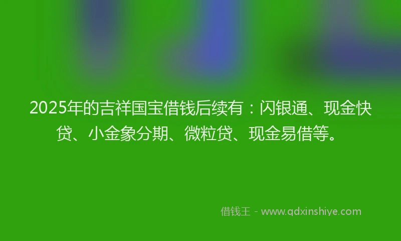2025年的吉祥国宝借钱后续有：闪银通、现金快贷、小金象分期、微粒贷、现金易借等。