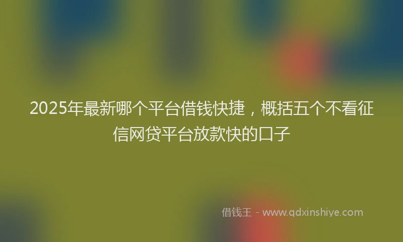 2025年最新哪个平台借钱快捷，概括五个不看征信网贷平台放款快的口子