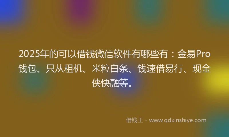 2025年的可以借钱微信软件有哪些有：金易Pro钱包、只从租机、米粒白条、钱速借易行、现金侠快融等。