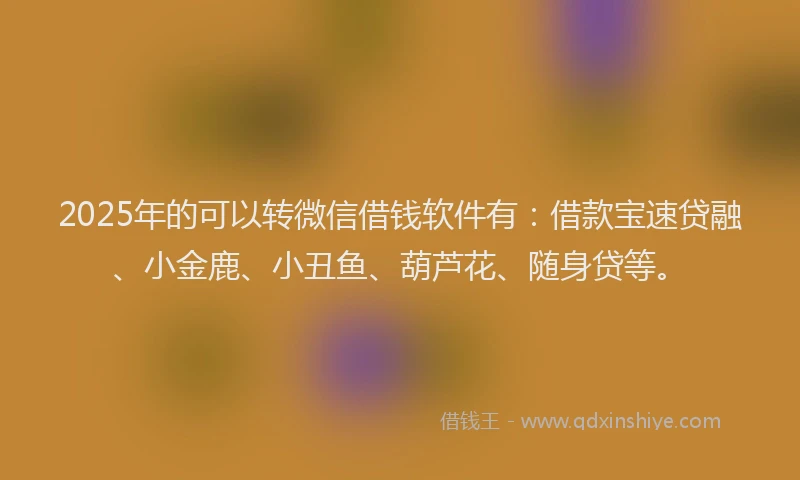 2025年的可以转微信借钱软件有：借款宝速贷融、小金鹿、小丑鱼、葫芦花、随身贷等。