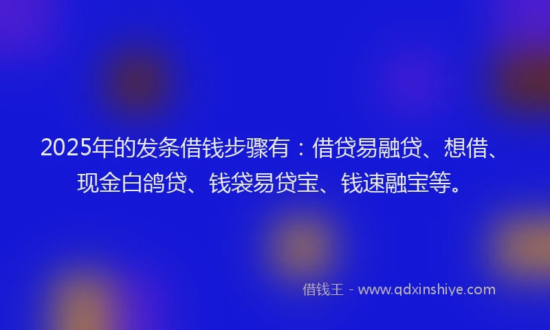 2025年的发条借钱步骤有：借贷易融贷、想借、现金白鸽贷、钱袋易贷宝、钱速融宝等。