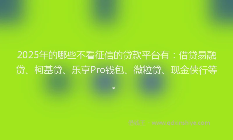 2025年的哪些不看征信的贷款平台有：借贷易融贷、柯基贷、乐享Pro钱包、微粒贷、现金侠行等。
