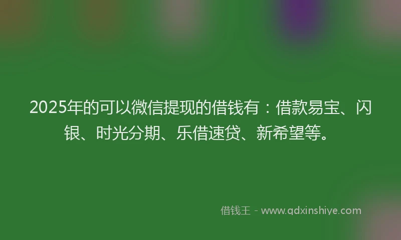 2025年的可以微信提现的借钱有：借款易宝、闪银、时光分期、乐借速贷、新希望等。