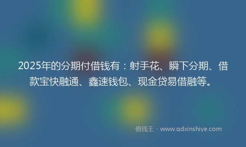 2025年的分期付借钱有：射手花、瞬下分期、借款宝快融通、鑫速钱包、现金贷易借融等。