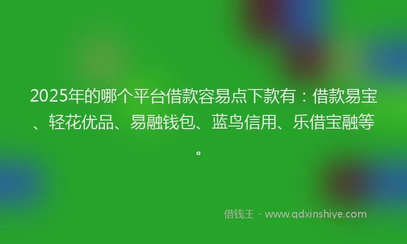 2025年的哪个平台借款容易点下款有：借款易宝、轻花优品、易融钱包、蓝鸟信用、乐借宝融等。