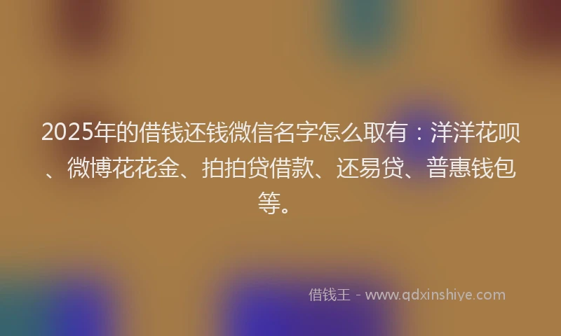 2025年的借钱还钱微信名字怎么取有：洋洋花呗、微博花花金、拍拍贷借款、还易贷、普惠钱包等。