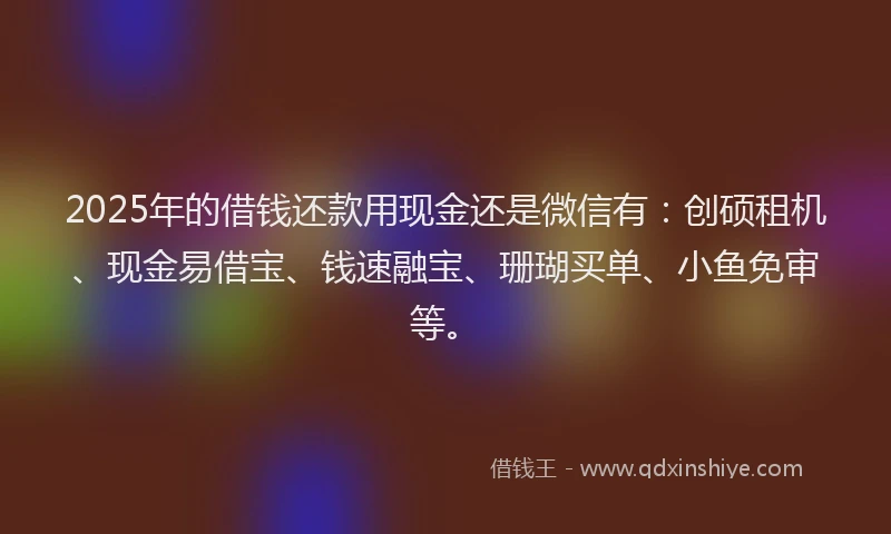 2025年的借钱还款用现金还是微信有：创硕租机、现金易借宝、钱速融宝、珊瑚买单、小鱼免审等。