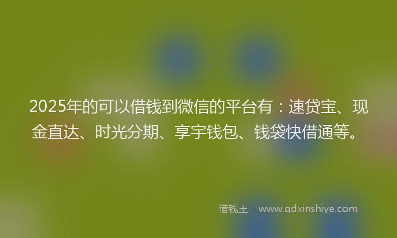 2025年的可以借钱到微信的平台有：速贷宝、现金直达、时光分期、享宇钱包、钱袋快借通等。