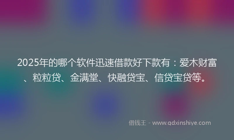 2025年的哪个软件迅速借款好下款有：爱木财富、粒粒贷、金满堂、快融贷宝、信贷宝贷等。