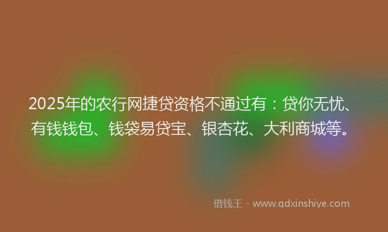 2025年的农行网捷贷资格不通过有：贷你无忧、有钱钱包、钱袋易贷宝、银杏花、大利商城等。